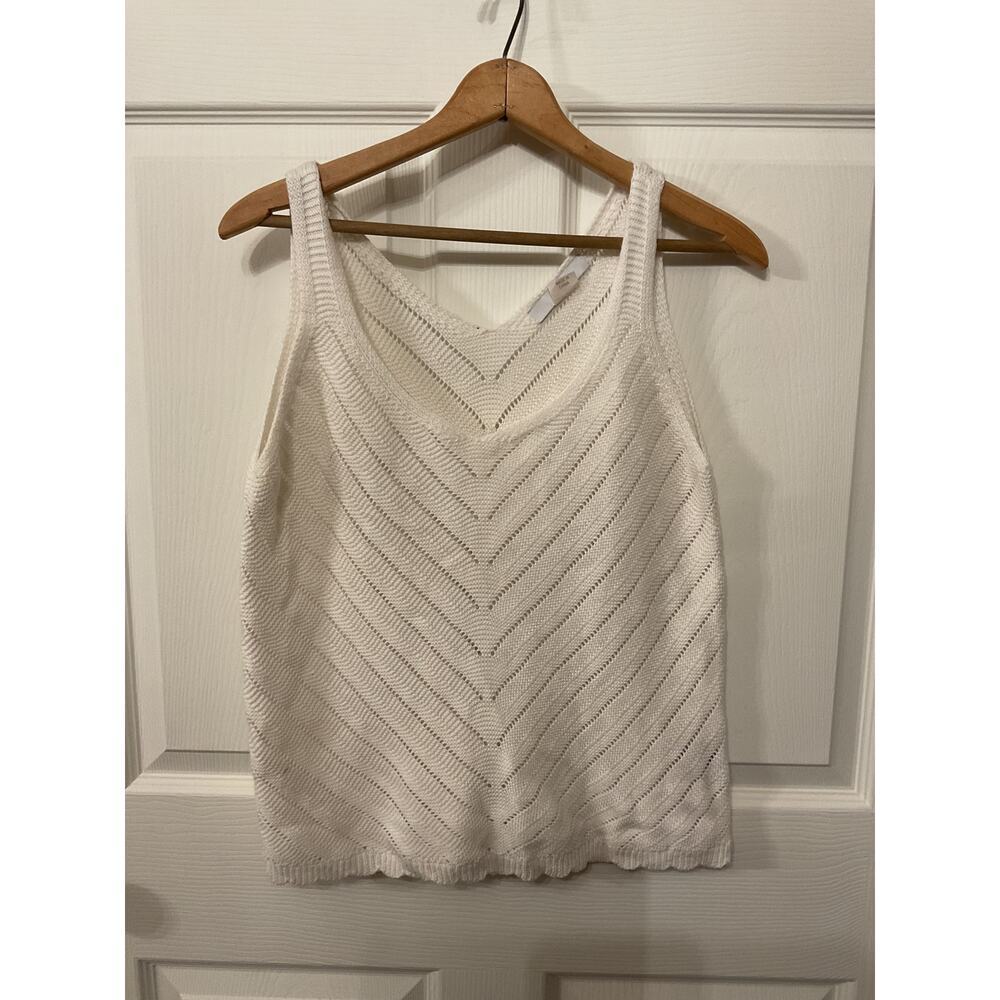 Isela Pointelle Knit Tank Top Ivory Chevron Sweater Vest Women's Medium - Picture 2 of 9